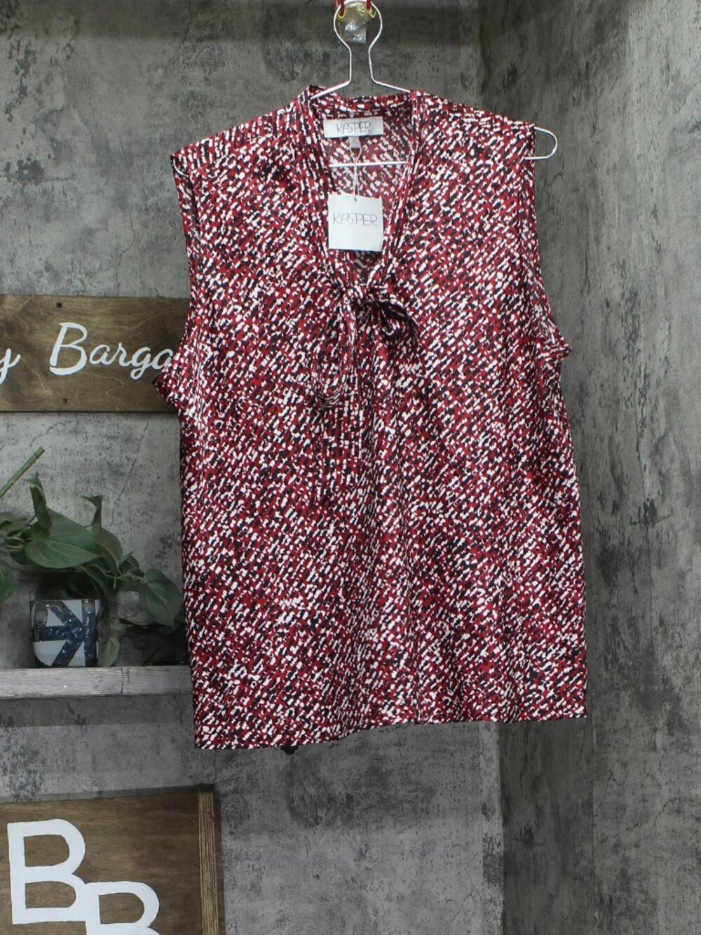 Kasper Red Satin Printed Tie Neck Blouse 10919993 Fire Multi Xl Sz XL